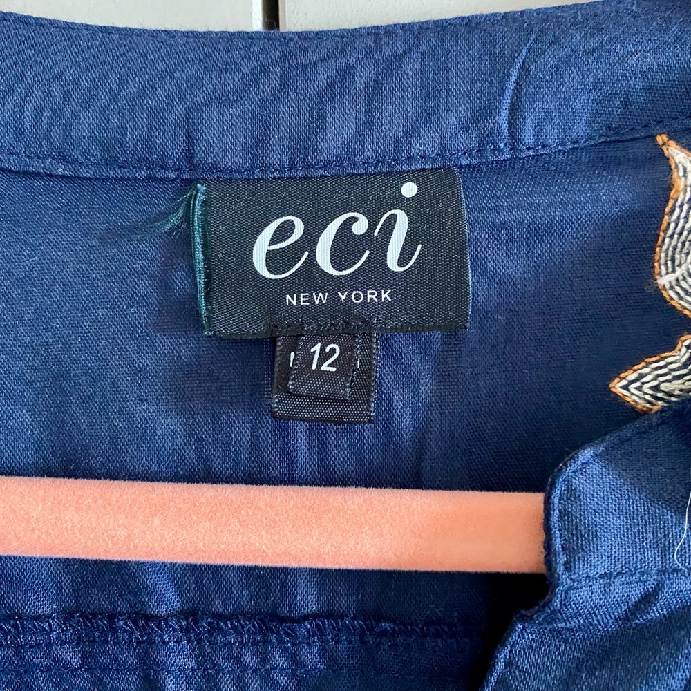 ECI New York Navy Blue Summer Dress with Floral Embroidery - Picture 5 of 6